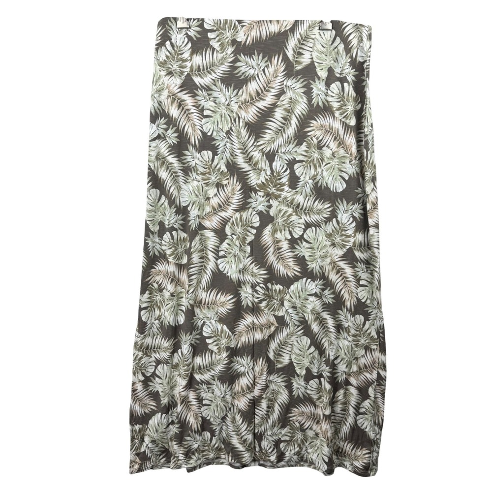 J. Jill Maxi Skirt Medium TALL Womens Brown Tropical Leaf Print Pull On Stretch - Picture 2 of 10